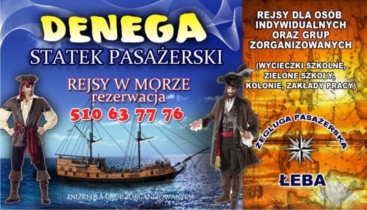 Projekt ulotki "DENEGA ŻEGLUGA PASAŻERSKA". Projektowanie ulotek "BVC". Gdynia - Trójmiasto - Pomorskie.