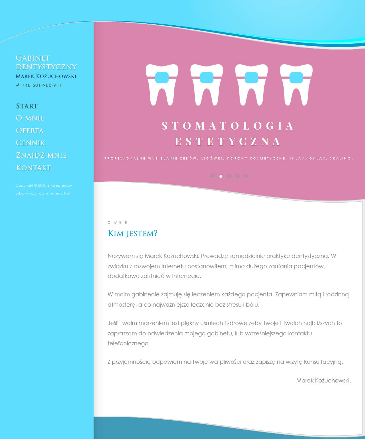 Klasyczna strona internetowa gabinetu dentystycznego z Gdyni.